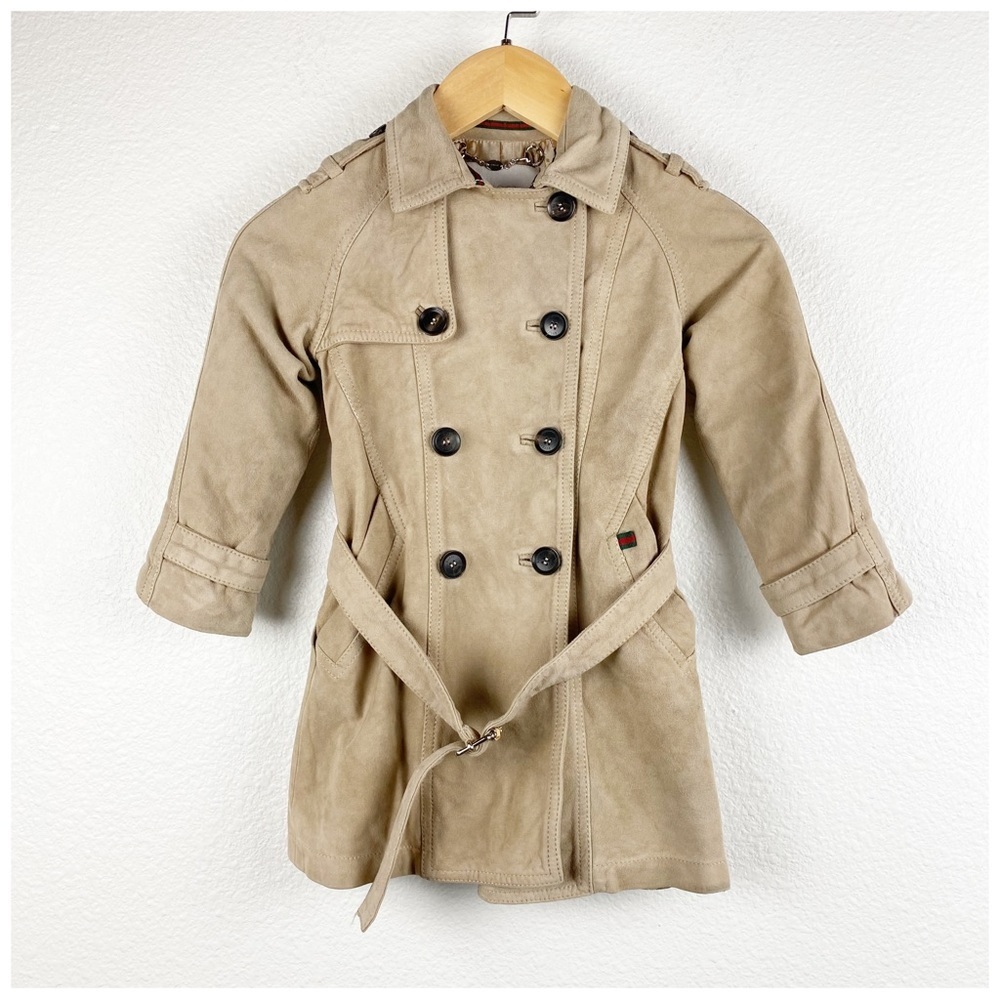 Gucci Toddler Leather Double Breast Trench Coat Designer